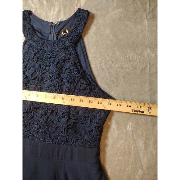Lulus Size Small Crochet Halter Navy Blue Lace Maxi Dress Wedding Prom Formal - Picture 9 of 13